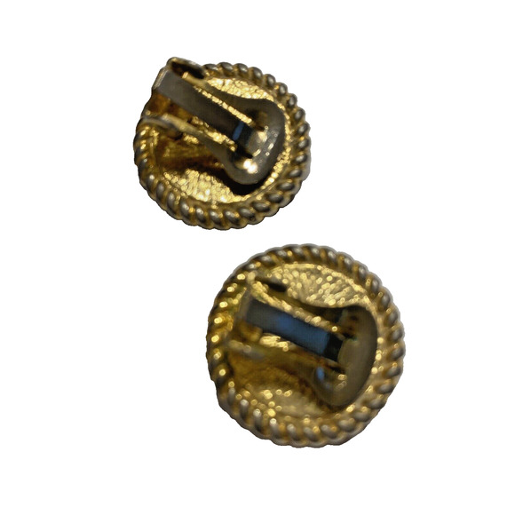 Vintage Mid Century Button Style Clip On Earrings Goldtone Textured Conservative - Picture 2 of 6